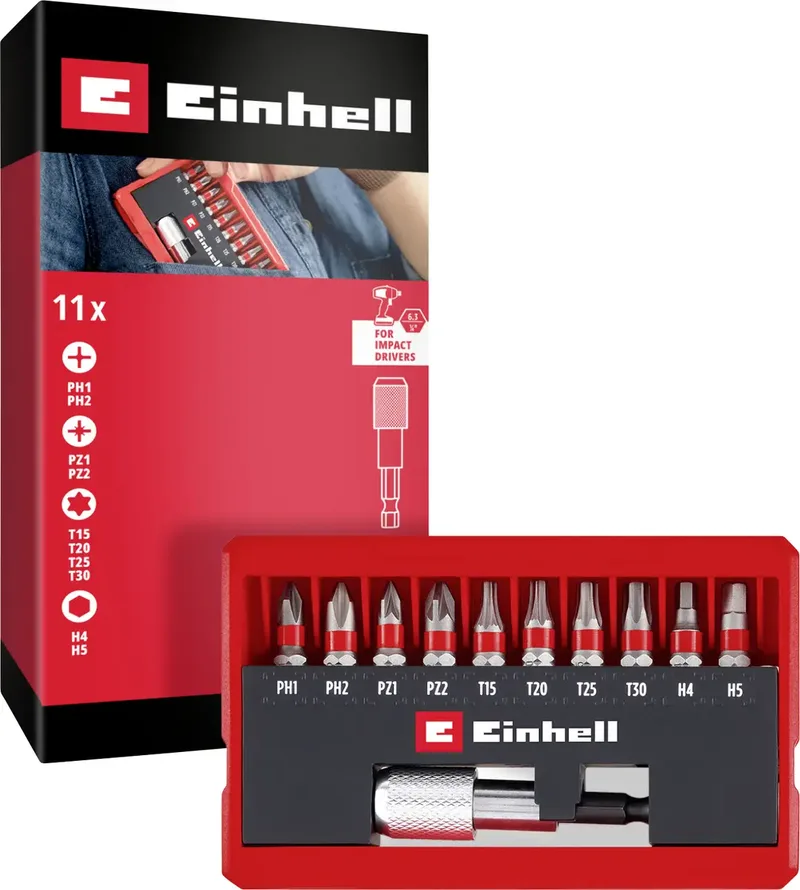 Bit Taschenbox 11tlg 118663 Bit-Set PH, PZ, Innen-Sechskant, TX inkl. Bithalter von Einhell – Produktbild