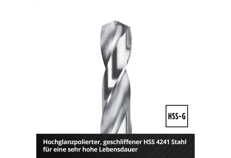Bohrer- und Bit-Set Original Einhell 19-tlg. HSS-G Metallbohrer-Set (HSS 4241 Stahl, hochg, (19x HSS-G Metallbohrer (1 / 1,5 / 2 / 2,5 / 3 / 3,5 / 4 / 4,5 / 5 / 5,5 / 6 / 6,5 / 7 / 7,5 / 8 / 8,5 / 9 / 9,5 / 10 mm), 1x Aufbewahrungskassette (15,0 x 8,7 x 3,5 cm), 19-tlg), Original Einhell 19 de Einhell, Argent – image du produit 5 sur 5