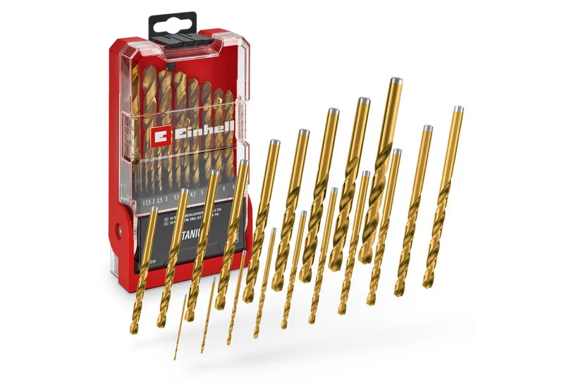 Bohrer- und Bit-Set Original Einhell 19-tlg. HSS-G Titan Metallbohrer-Set (im Ganzen gesch, (19x HSS-G Titan Metallbohrer (1 / 1,5 / 2 / 2,5 / 3 / 3,5 / 4 / 4,5 / 5 / 5,5 / 6 / 6,5 / 7 / 7,5 / 8 / 8,5 / 9 / 9,5 / 10 mm), 1x Aufbewahrungskassette (15,0 x 8,7 x 3,5 cm), 19-tlg), Original Einhe von Einhell – Produktbild 1 von 5