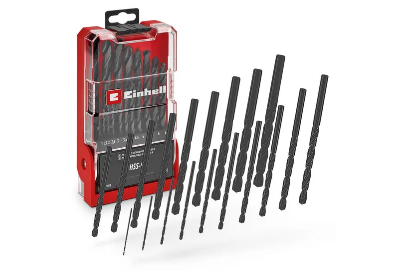Bohrer- und Bit-Set Original Einhell 19-tlg. HSS-R Metallbohrer-Set (HSS 4241 Stahl, schwa, (19x HSS-R Metallbohrer (1 / 1,5 / 2 / 2,5 / 3 / 3,5 / 4 / 4,5 / 5 / 5,5 / 6 / 6,5 / 7 / 7,5 / 8 / 8,5 / 9 / 9,5 / 10 mm), 1x Aufbewahrungskassette (15,0 x 8,7 x 3,5 cm), 19-tlg), Original Einhell 19 by Einhell, Black – product image 1 of 5