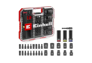 Bohrer- und Bit-Set Original Einhell Impact Stecknuss-Set 32-tlg. (18x 30-mm-Kraftbits, 9x, (18x 30-mm-Kraftbits (Torx, Hex, Vielzahn, 10 mm Sechskant), 9x 40-mm-Stecknüsse (10 / 11 / 12 / 13 / 14 / 15 / 17 / 19 / 22 mm, CrMo-Stahl), 3x 80-mm-Stecknüsse (17 / 19 / 21 mm, CrMo-Stahl), 1x Kuns by Einhell, Black – product image 1 of 5