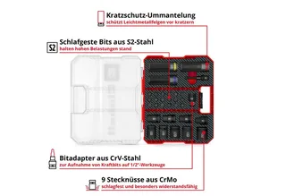 Bohrer- und Bit-Set Original Einhell Impact Stecknuss-Set 32-tlg. (18x 30-mm-Kraftbits, 9x, (18x 30-mm-Kraftbits (Torx, Hex, Vielzahn, 10 mm Sechskant), 9x 40-mm-Stecknüsse (10 / 11 / 12 / 13 / 14 / 15 / 17 / 19 / 22 mm, CrMo-Stahl), 3x 80-mm-Stecknüsse (17 / 19 / 21 mm, CrMo-Stahl), 1x Kuns by Einhell, Black – product image 3 of 5