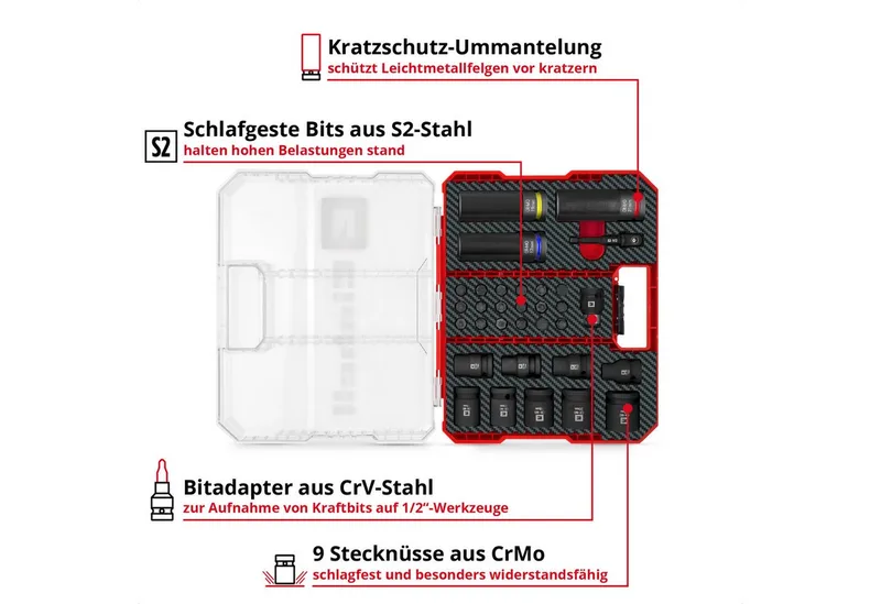 Bohrer- und Bit-Set Original Einhell Impact Stecknuss-Set 32-tlg. (18x 30-mm-Kraftbits, 9x, (18x 30-mm-Kraftbits (Torx, Hex, Vielzahn, 10 mm Sechskant), 9x 40-mm-Stecknüsse (10 / 11 / 12 / 13 / 14 / 15 / 17 / 19 / 22 mm, CrMo-Stahl), 3x 80-mm-Stecknüsse (17 / 19 / 21 mm, CrMo-Stahl), 1x Kuns by Einhell, Black – product image 3 of 5