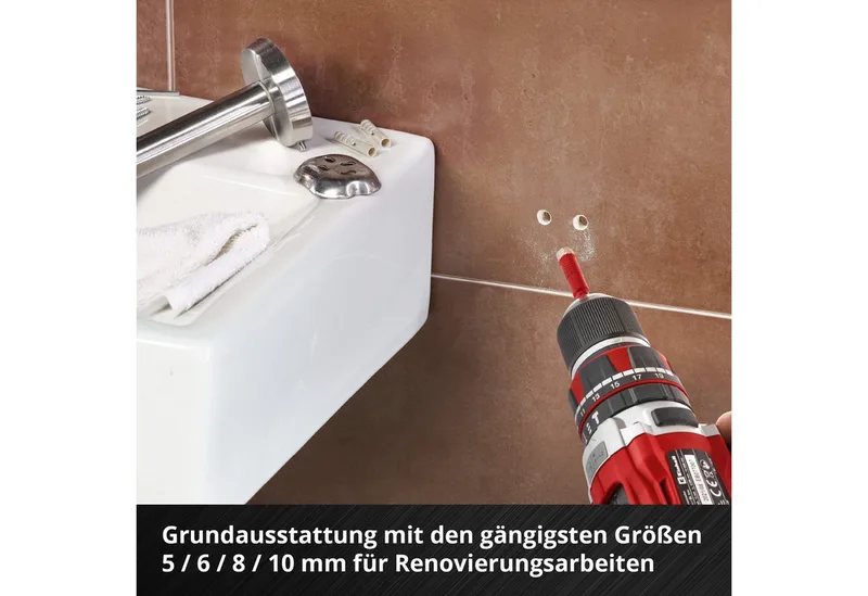 Bohrer- und Bit-Set Original Einhell XS-CASE 4-tlg. Diamant-Fliesenbohrer-Set (Trockenschn, (4x Fliesenbohrer (5 / 6 / 8 / 10 mm), 1x Aufbewahrungsbox (10,8 x 7,5 x 3,5 cm), 4-tlg), XS-CASE 4-tlg. Diamant-Fliesenbohrer-Set (Trockenschnitt, 7-mm-Diamant de Einhell, Rouge – image du produit 5 sur 5