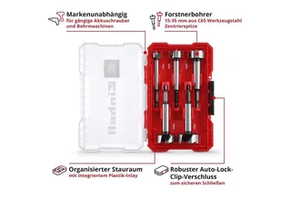 Bohrer- und Bitset Original Einhell M-CASE 5-tlg. Forstnerbohrer-Set (aus C65 Stahl, E 6., 5-St., Original Einhell M-CASE 5-tlg. Forstnerbohrer-Set (aus C65 Stahl, E 6. van Einhell – productafbeelding 3 van 5