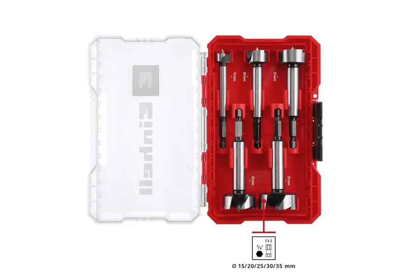 Bohrer- und Bitset Original Einhell M-CASE 5-tlg. Forstnerbohrer-Set (aus C65 Stahl, E 6., 5-St., Original Einhell M-CASE 5-tlg. Forstnerbohrer-Set (aus C65 Stahl, E 6. van Einhell – productafbeelding 2 van 5