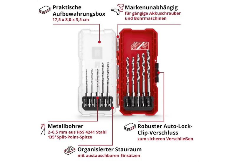 Bohrer- und Bitset Original Einhell S-CASE 10-tlg. Metallbohrer-Set (aus HSS 4241 Stahl, 10-St., S-CASE 10-tlg. Metallbohrer-Set de Einhell – image du produit 3 sur 4