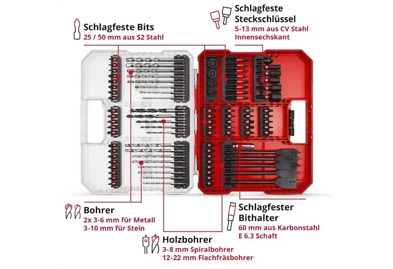 Boor-/Bitset - 95-delig - XL-CASE van Einhell – productafbeelding 3 van 4