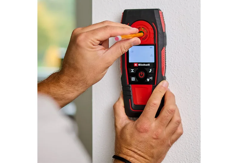 Digitale Leidingzoeker TE-MD 80 - Detectiediepte hout: 24 mm - metaal: 24 mm - ijzer: 80 mm - koper: 38 mm - geleiders: 60 mm van Einhell, Rood – productafbeelding 5 van 5