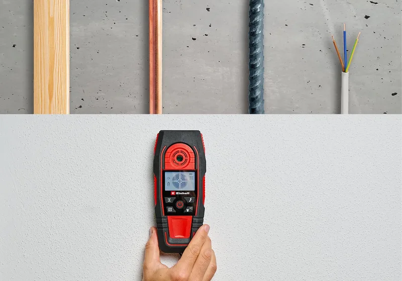 Digitale Leidingzoeker TE-MD 80 - Detectiediepte hout: 24 mm - metaal: 24 mm - ijzer: 80 mm - koper: 38 mm - geleiders: 60 mm van Einhell, Rood – productafbeelding 2 van 5