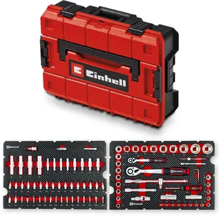 E-Case 92-delige gereedschapskoffer (werkplaatsuitrusting, autosleutels, bitaccessoires, doppen, omkeerbare ratels, systeemkoffer) by Einhell, Red – product image 1 of 5