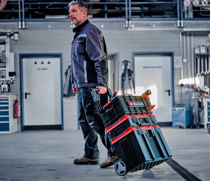 E-Case Gereedschapskist - Max. Laadvermogen: 90 kg - Universeel opbergen en transporteren van accessoires en gereedschap - Stapelbaar - Koppelbaar von Einhell, Rot – Produktbild 4 von 5