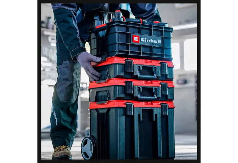 E-Case Gereedschapskist - Max. Laadvermogen: 90 kg - Universeel opbergen en transporteren van accessoires en gereedschap - Stapelbaar - Koppelbaar von Einhell, Rot – Produktbild 5 von 5