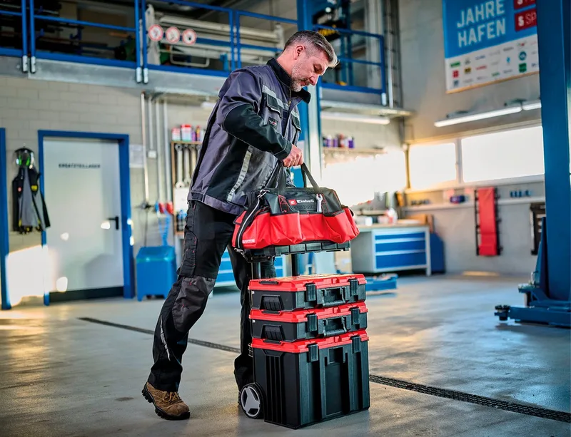 Werkzeugbox Systemkoffer E-Case Tasche, zur Aufbewahrung/Transport von Maschinen & Werkzeug von Einhell, Rot – Produktbild 4 von 5