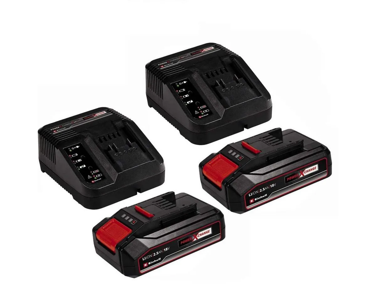 Einhell 2 x 2.5 Ah Akku und 2 x Ladegerät Power X-Change Li-Ion, 18 V Akku Starter-Set fra Einhell – produktbillede