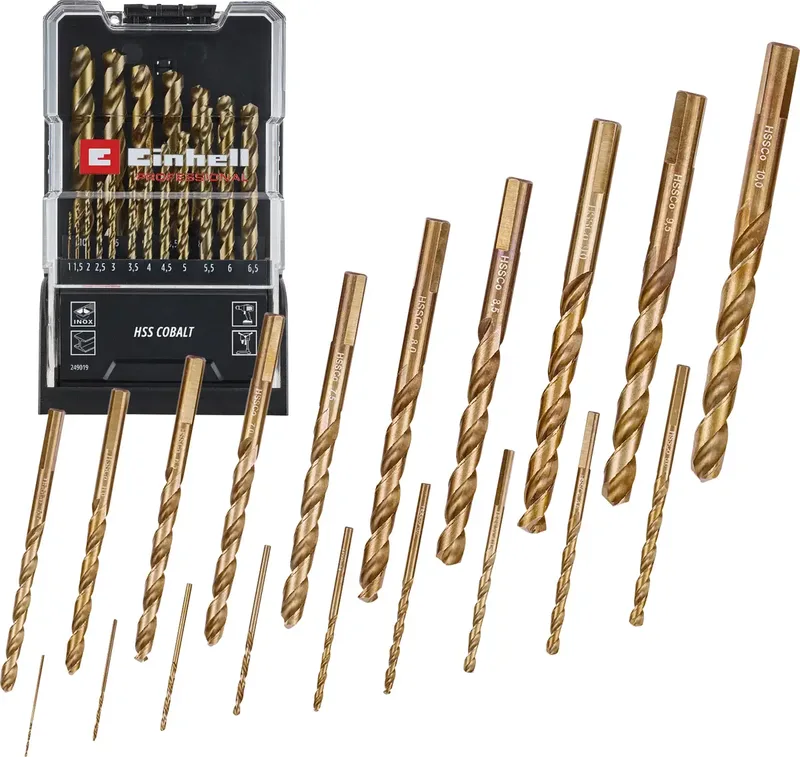 Einhell 249019 HSS-Co Metall-Spiralbohrer-Set 1 mm, 1.5 mm, 2 mm, 2.5 mm, 3 mm, 3.5 mm, 4 mm, 4.5 mm 1 Set by Einhell – product image