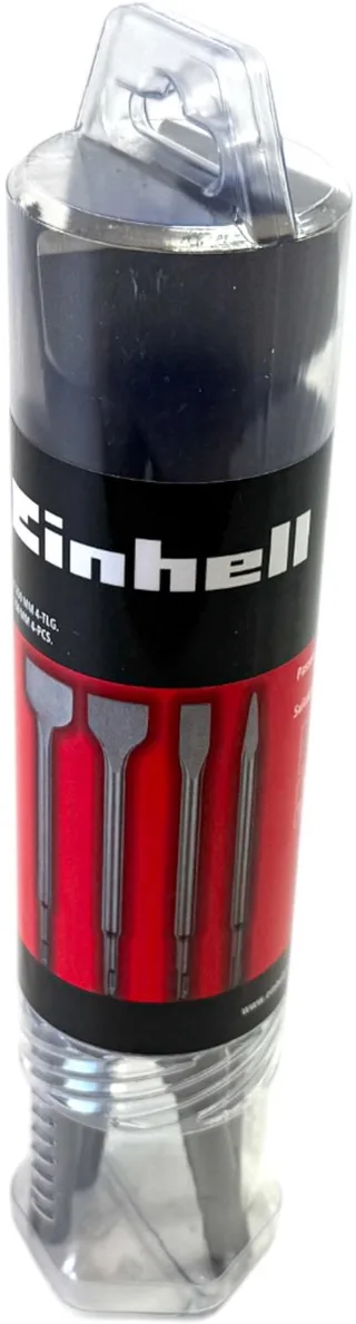 Einhell 4-delige SDS Plus beitelset, 250 mm (met puntbeitel, 20 mm platte beitel, 40 mm spadebeitel, 50 mm tegelbeitel, gemaakt van duurzaam 40Cr-staal voor sloop- en renovatiewerkzaamheden) de Einhell – image du produit 1 sur 5