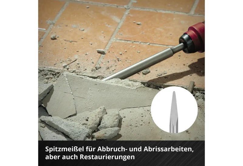 Einhell 4-delige SDS Plus beitelset, 250 mm (met puntbeitel, 20 mm platte beitel, 40 mm spadebeitel, 50 mm tegelbeitel, gemaakt van duurzaam 40Cr-staal voor sloop- en renovatiewerkzaamheden) de Einhell – image du produit 5 sur 5