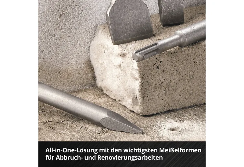 Einhell 4-delige SDS Plus beitelset, 250 mm (met puntbeitel, 20 mm platte beitel, 40 mm spadebeitel, 50 mm tegelbeitel, gemaakt van duurzaam 40Cr-staal voor sloop- en renovatiewerkzaamheden) de Einhell – image du produit 4 sur 5