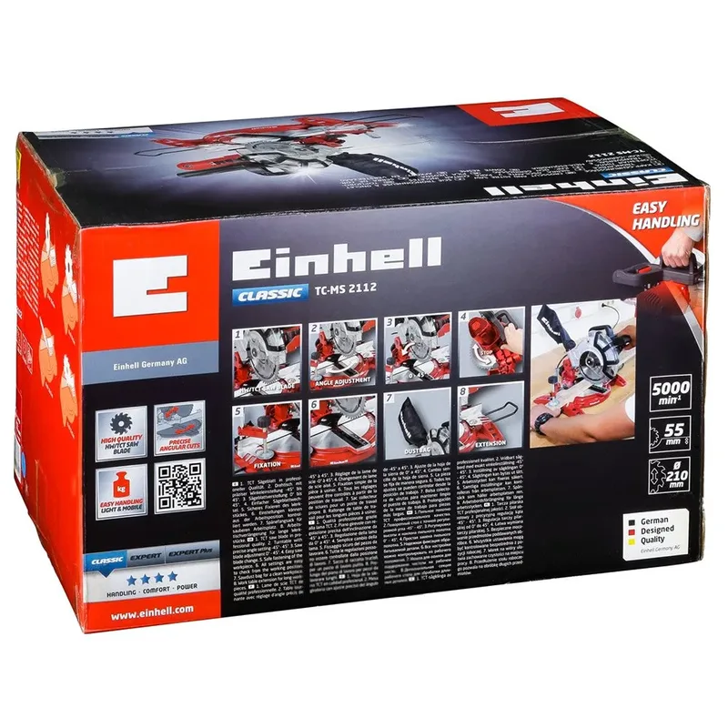Elektrische Afkort-Verstekzaag TC-MS 2112 - 1600 W - Ø210 mm - Maximale zaagbreedte: 120 mm - Zwenkbare zaagkop: 45° - Incl. 48 tands zaagblad de Einhell – image du produit 6 sur 6