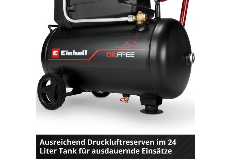 Elektrische Compressor TC-AC 190/24/8 I OF - 1500 W - 8 bar - 24 L tank - Aanzuigcapaciteit: 190 l/min - Olievrij de Einhell, Rouge – image du produit 2 sur 5