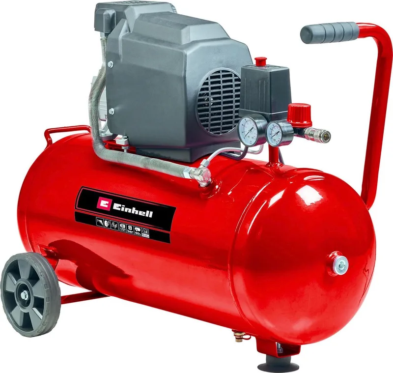 Elektrische Compressor TC-AC 190/50/8 - 1500 W - 8 bar - 50 L tank - Aanzuigcapaciteit: 165 l/min - Oliegesmeerd van Einhell, Rood – productafbeelding