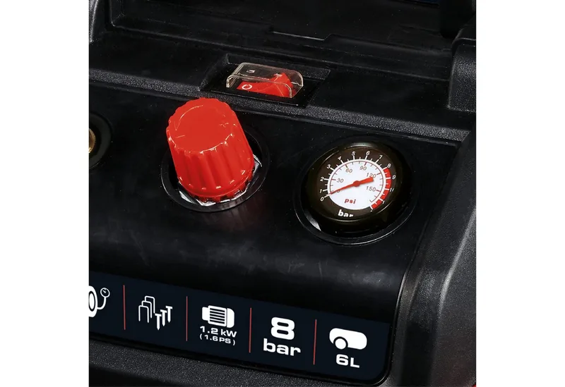 Elektrische Compressor TC-AC 190/6/8 - 1200 W - 8 bar - 6 L tank - Aanzuigcapaciteit: 190 l/min - Olievrij by Einhell, Red – product image 5 of 5