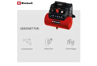 Elektrische Compressor TC-AC 190/6/8 - 1200 W - 8 bar - 6 L tank - Aanzuigcapaciteit: 190 l/min - Olievrij by Einhell, Red – product image 3 of 5
