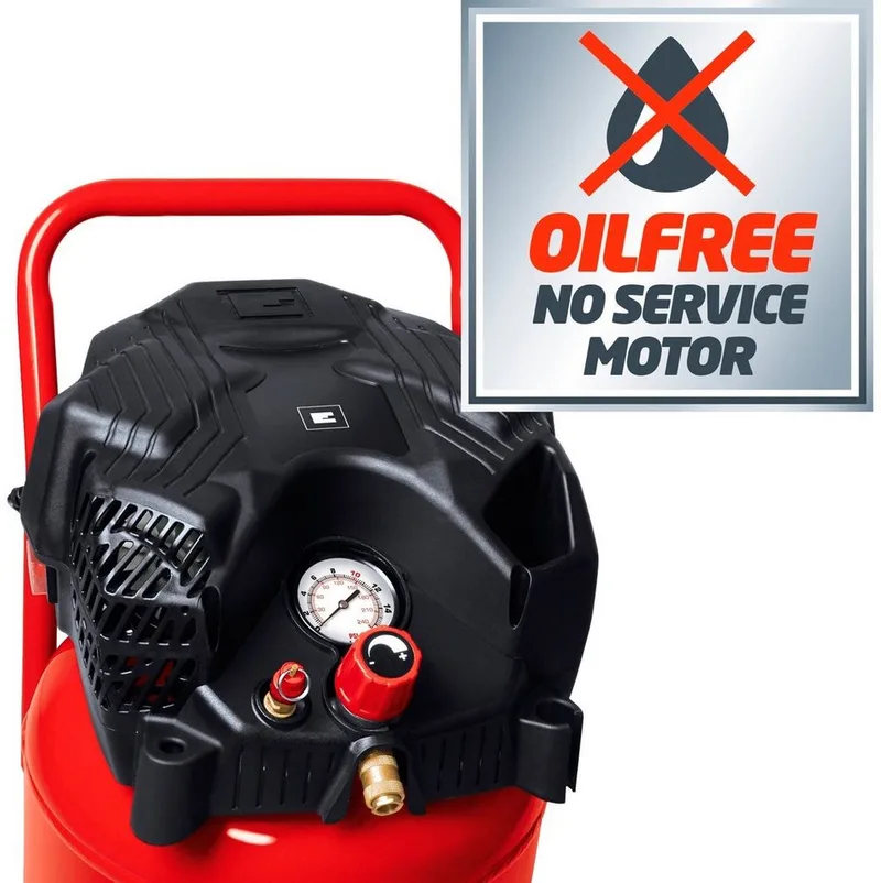 Elektrische Compressor TC-AC 240/50/10 OF - 1500 W - 10 bar - 50 L tank - Aanzuigcapaciteit: 240 l/min - Olievrij van Einhell, Rood – productafbeelding 2 van 5