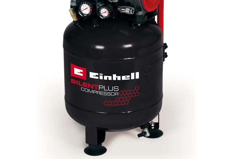 Elektrische Compressor TE-AC 24 Silent - 750 W - 8 bar - 24 L tank - Aanzuigcapaciteit: 135 l/min - 57 dB (Stiller dan normale compressoren) - Olievrij van Einhell, Rood – productafbeelding 5 van 5