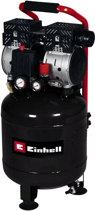 Elektrische Compressor TE-AC 24 Silent - 750 W - 8 bar - 24 L tank - Aanzuigcapaciteit: 135 l/min - 57 dB (Stiller dan normale compressoren) - Olievrij van Einhell, Rood – productafbeelding 1 van 5
