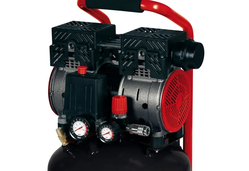 Elektrische Compressor TE-AC 24 Silent - 750 W - 8 bar - 24 L tank - Aanzuigcapaciteit: 135 l/min - 57 dB (Stiller dan normale compressoren) - Olievrij van Einhell, Rood – productafbeelding 4 van 5