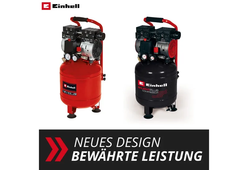 Elektrische Compressor TE-AC 24 Silent - 750 W - 8 bar - 24 L tank - Aanzuigcapaciteit: 135 l/min - 57 dB (Stiller dan normale compressoren) - Olievrij van Einhell, Rood – productafbeelding 2 van 5