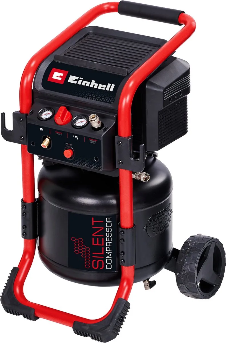 Elektrische Compressor TE-AC 240/24 Silent - 1500 W - 10 bar - 24 L tank - Aanzuigcapaciteit: 240 l/min - 70 dB (Stiller dan normale compressoren) - Olievrij de Einhell, Rouge – image du produit