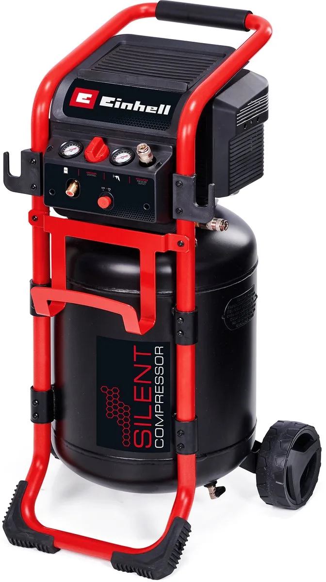 Elektrische Compressor TE-AC 270/50 Silent - 1650 W - 10 bar - 50 L tank - Aanzuigcapaciteit: 270 l/min - 70 dB (Stiller dan normale compressoren) - Olievrij van Einhell, Rood – productafbeelding