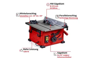Elektrische Zaagtafel TC-TS 8 - 1200 W - Ø210 mm - Zaagblad 45° kantelbaar naar 1 zijde - Incl. 24 tands zaagblad de Einhell – image du produit 3 sur 5
