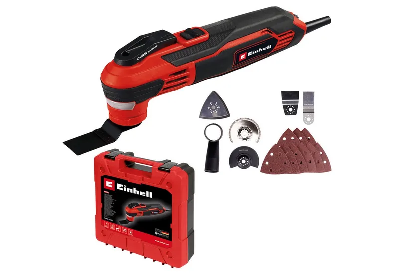 Elektro-Multifunktionswerkzeug TE-MG 350 EQ, 220-240 V, 350 W, mit kraftvollem 350 Watt Motor und Aufbewahrungskoffer van Einhell, Rood, Zwart – productafbeelding 1 van 5