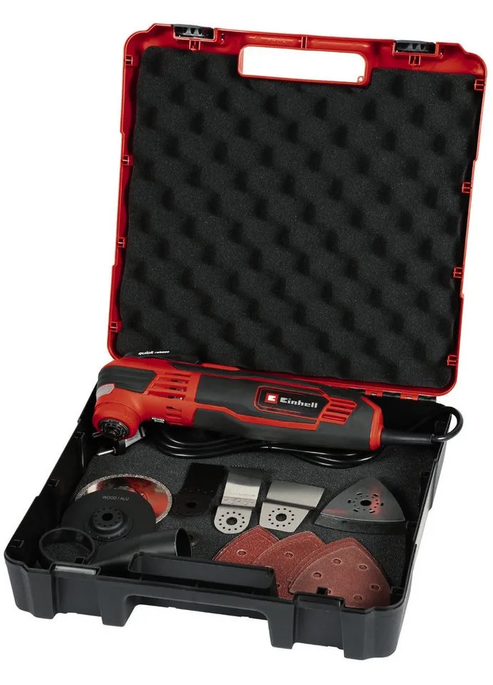 Elektro-Multifunktionswerkzeug TE-MG 350 EQ, 220-240 V, 350 W, mit kraftvollem 350 Watt Motor und Aufbewahrungskoffer van Einhell, Rood, Zwart – productafbeelding 3 van 5