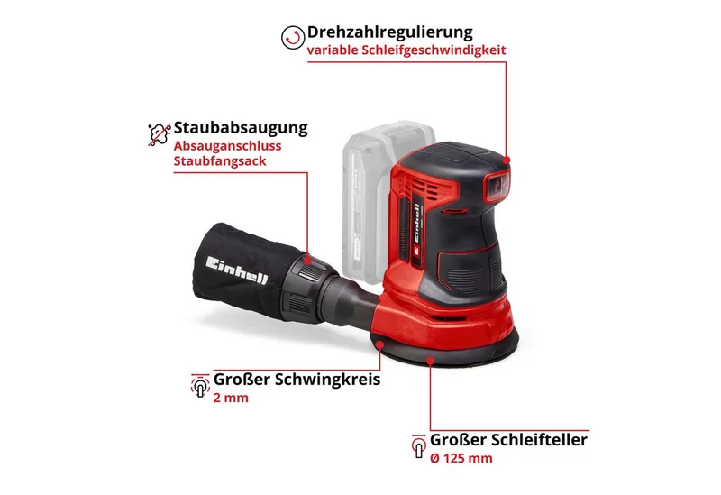 Exzenterschleifer TE-RS 18 Li - Solo, Power X-Change, ohne Akku und Ladegerät von Einhell, Rot, Schwarz – Produktbild 3 von 5