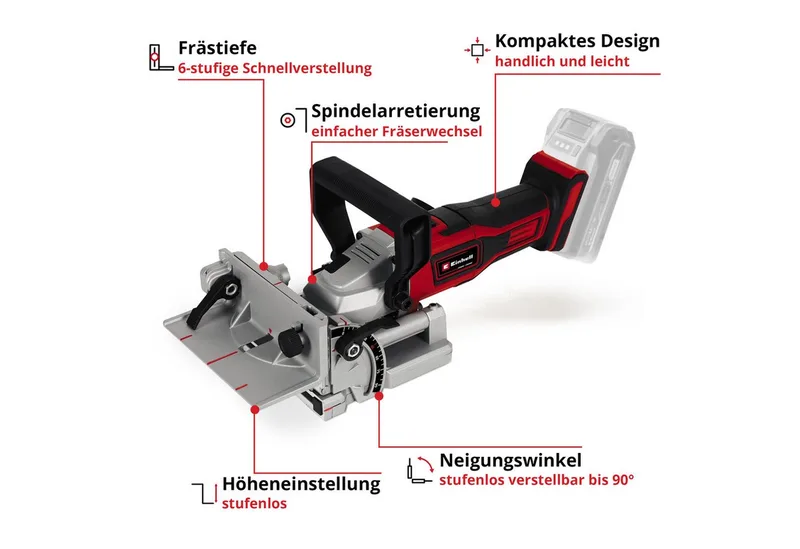 Flachdübelfräse TE-BJ 18 Li - Solo, 18 in V, Power X-Change, ohne Akku und Ladegerät de Einhell, Rouge – image du produit 3 sur 5