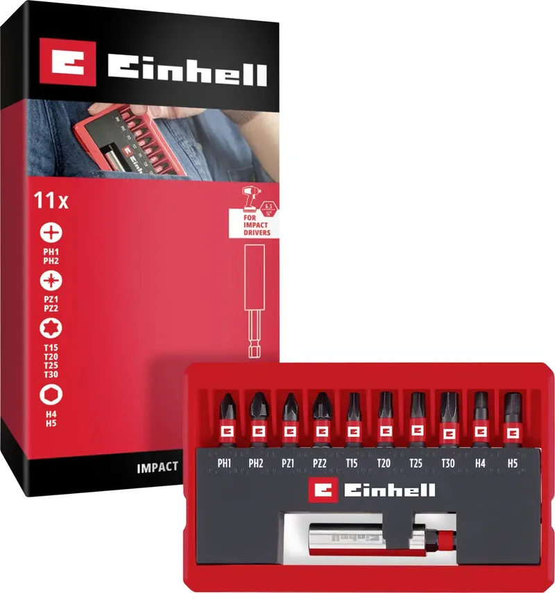 Impact Bit Taschenbox 11tlg 118673 Bit-Set 1/4 (6.3 mm), PH, PZ, Sechskant, TX de Einhell – image du produit