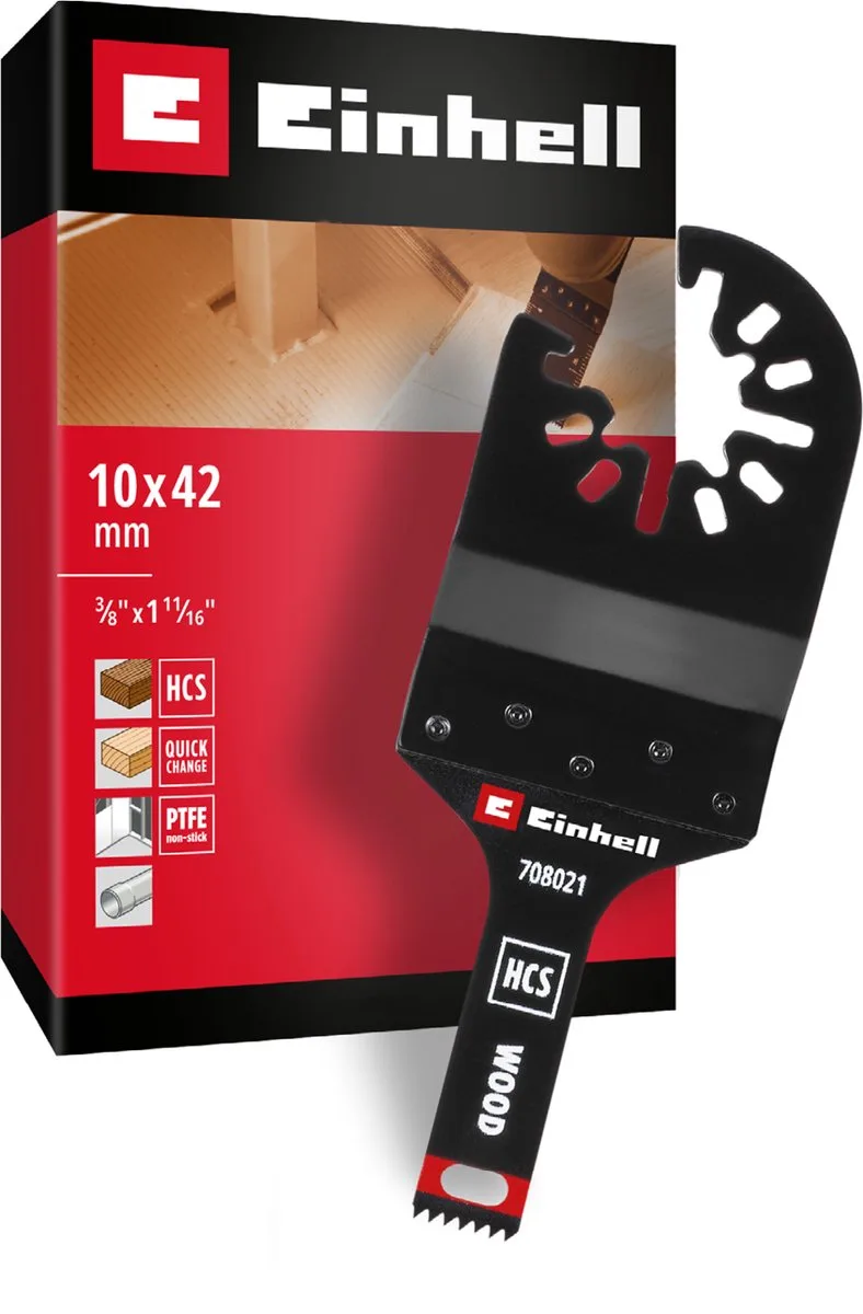 invalzaagblad van koolstofstaal voor houtbewerking (PTFE-afwerking, houttanden, invaldiepte 42 mm, millimeter/inch-schaalverdeling, snelwisselfunctie) by Einhell – product image