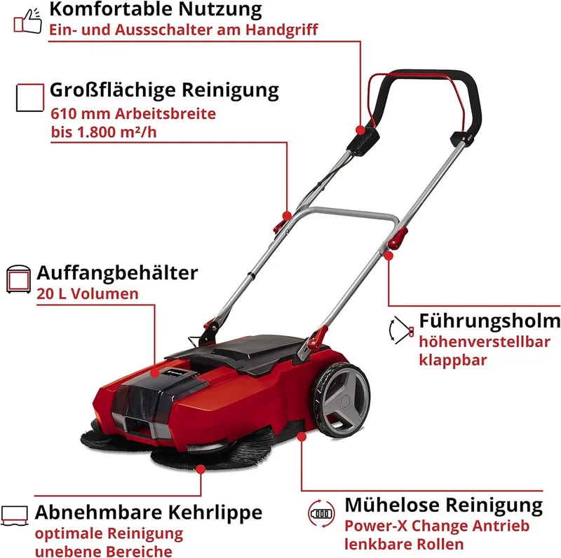 Kehrmaschine Einhell Akku Kehrmaschine TE-SW 18/610 Li + Akku 2.5 Ah / Ladegerät von Einhell – Produktbild 4 von 5