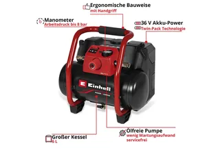 Kompressor Power X-Change TE-AC 36/150 Li OF-Solo, max. 8 bar, 6 l, ohne Akku van Einhell – productafbeelding 4 van 5