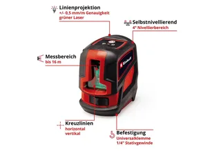 Kruislijnlaser TC-LL 2 G - Werkbereik 16 m - Horizontaal & verticaal - Nivelleringsbereik 4 ° - Groene laser - Incl. in hoogte verstelbare wandhouder - Incl. praktische opbergtas von Einhell – Produktbild 3 von 5