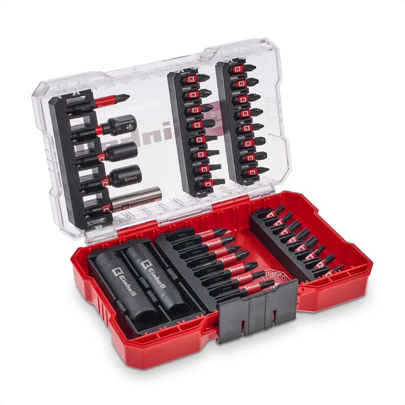 M-CASE 39-delige slagbit- en doppenset (25 mm bits, 50 mm bits, zeskantdoppen, diepe doppen, dopadapters, 60 mm bithouder inclusief opbergdoos) de Einhell – image du produit