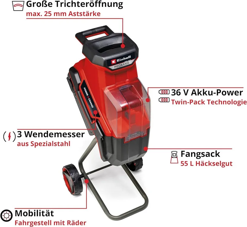 Messerhäcksler Akku-Messerhäcksler REDAXXO 36/25 Solo 36V 25 mm Aststärke von Einhell – Produktbild 3 von 5