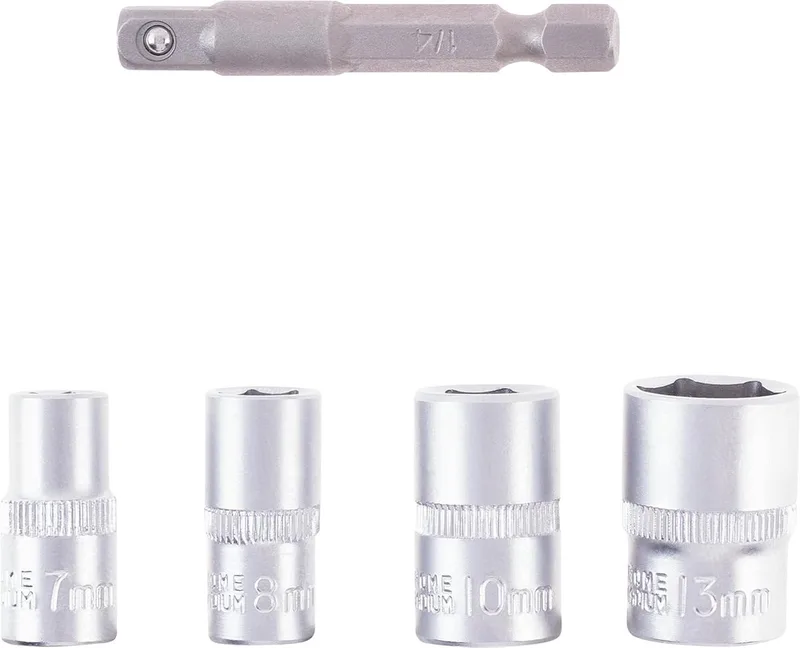 Originele Einhell dopsleutelset met adapter, 5-delig, 7-13 mm (zeskantdop, chroomvanadium, E 6.3 schacht) by Einhell – product image