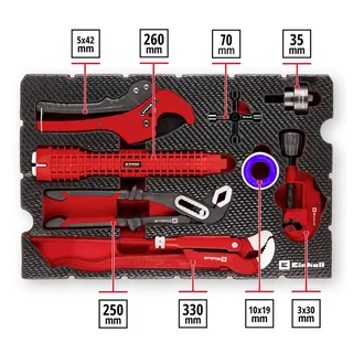 Pad sanitaire installatieset (8-delig, inclusief pijpsnijder, wastafelsleutel, tang, plaatpons, schakelkastsleutel, isolatietape en E-Case systeem). de Einhell, Rouge, Noir – image du produit 2 sur 2