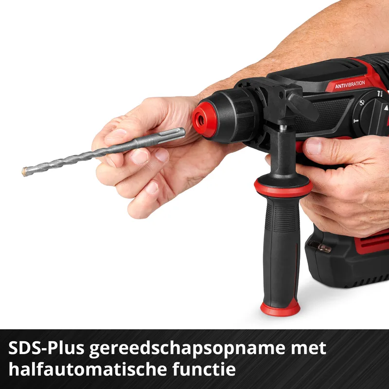Professional Accu Boorhamer TP-HD 18/28 Li BL+4 Kit - Power X-Change - 18 V/Li-ion - 3 J - Pneumatisch slagwerk - SDS plus - 4-functies - Incl. 3.0 Ah accu, lader, E-box en 4 beitels de Einhell – image du produit 8 sur 8